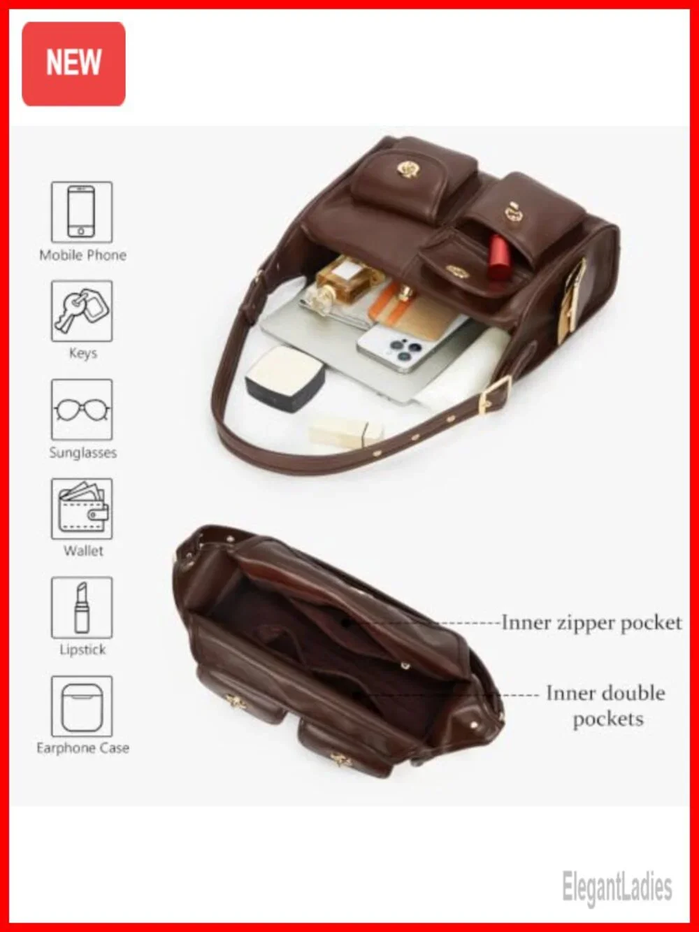 Turn Lock Hobo Shoulder Bag for Women Large Multi-Pocket Tote Crossbody Faux